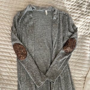 Pink blush long gray open cardigan with sequin detail